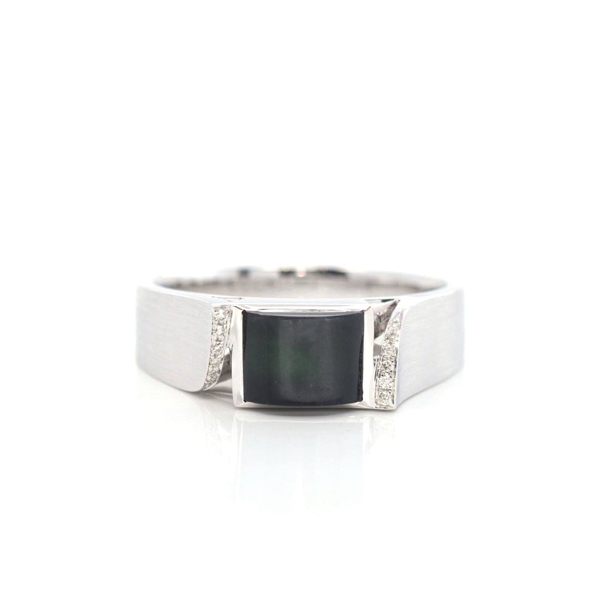 Baikalla Jewelry Gold Jadeite Jade Ring 7 Baikalla™ &quot;Classic Emerald Style&quot; Genuine Burmese Emerald Cut Black Jadeite Jade Engagement Ring