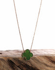 Baikalla Jewelry Jade Pendant 18k Rose Gold Natural Green Nephrite Jade Lucky Four Leaf Clover Necklace