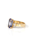 Baikalla Jewelry Gold Tanzanite Ring 18k Yellow Gold Natural Emerald Cut Tanzanite Diamond Anniversary Ring