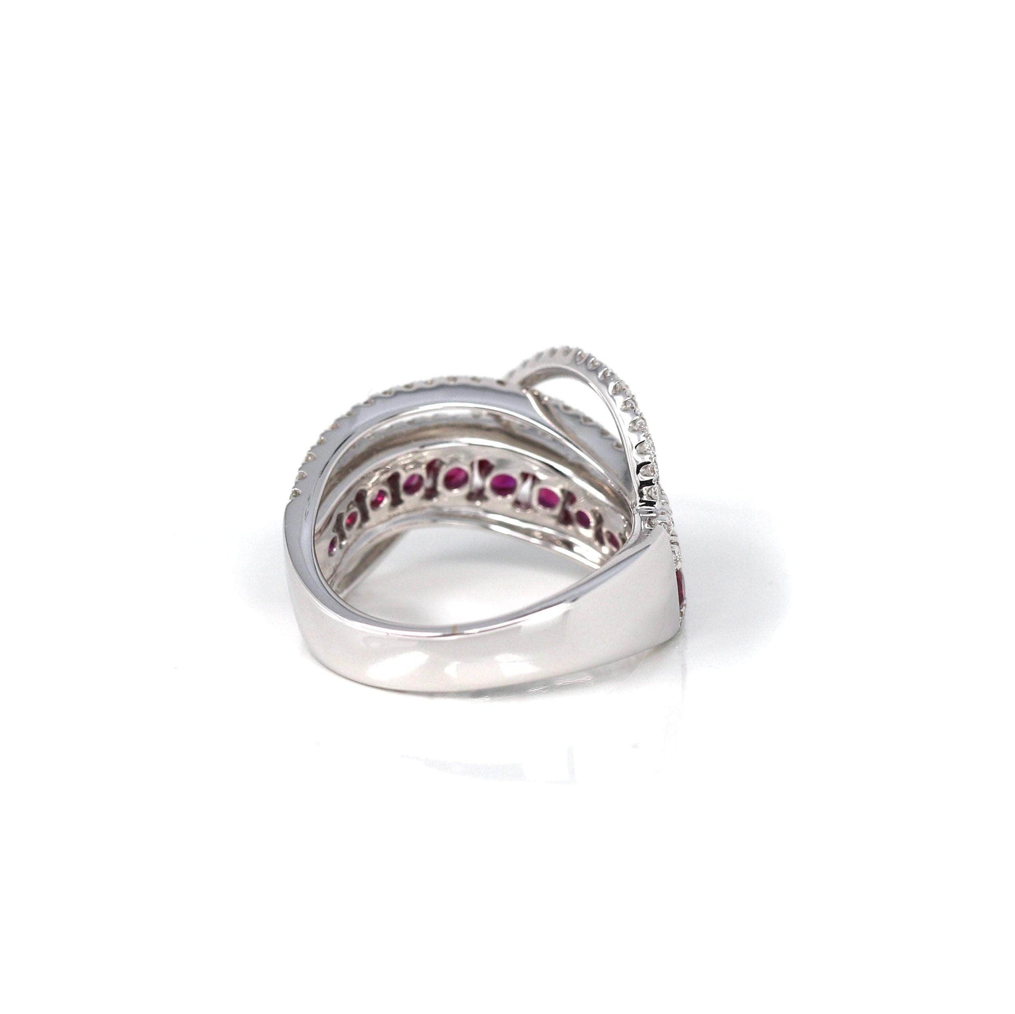 Baikalla Jewelry Gold Sapphire Ring 18k White Gold Natural Ruby Channel Set Fancy Ring with Diamonds