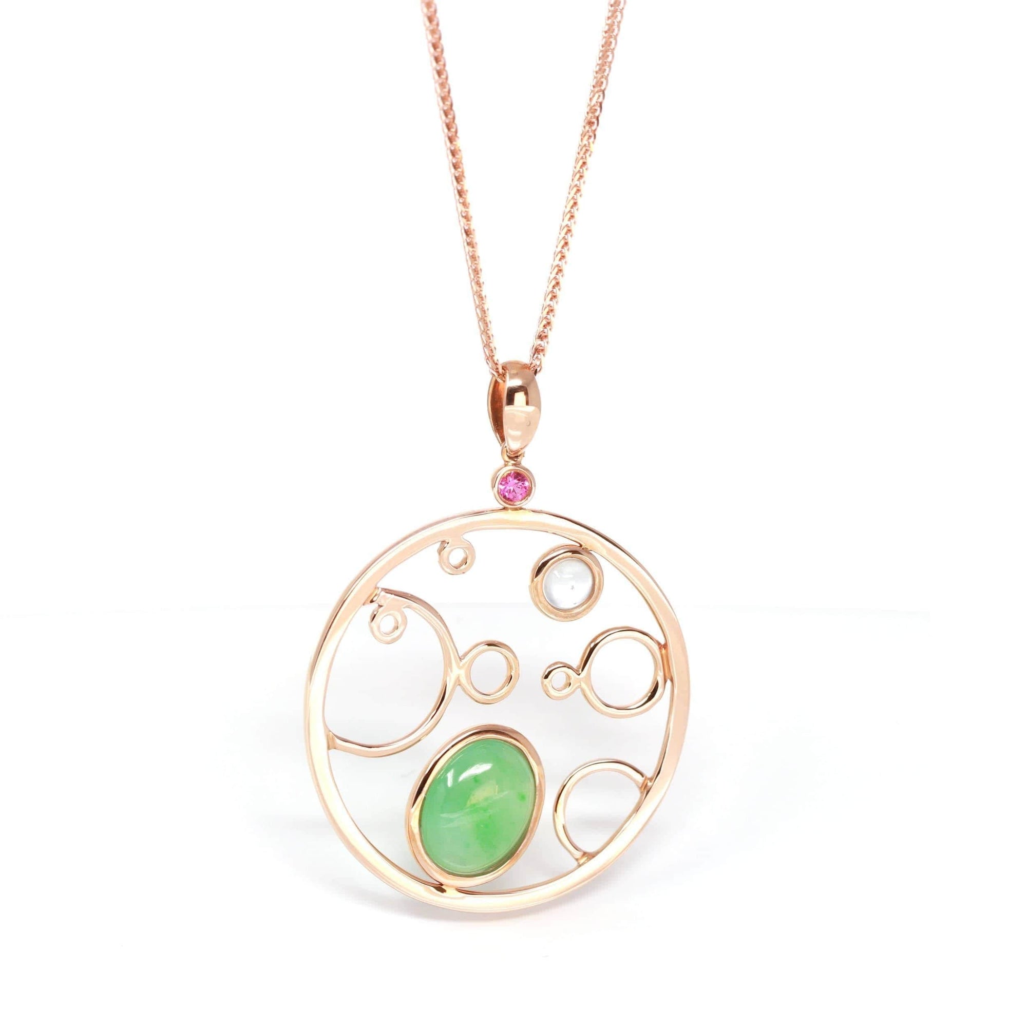 Baikalla Jewelry 18k Gold Jadeite Necklace Baikalla™ "Bubble Collection" 18k Rose Gold Genuine Burmese Jadeite Necklace With Diamonds