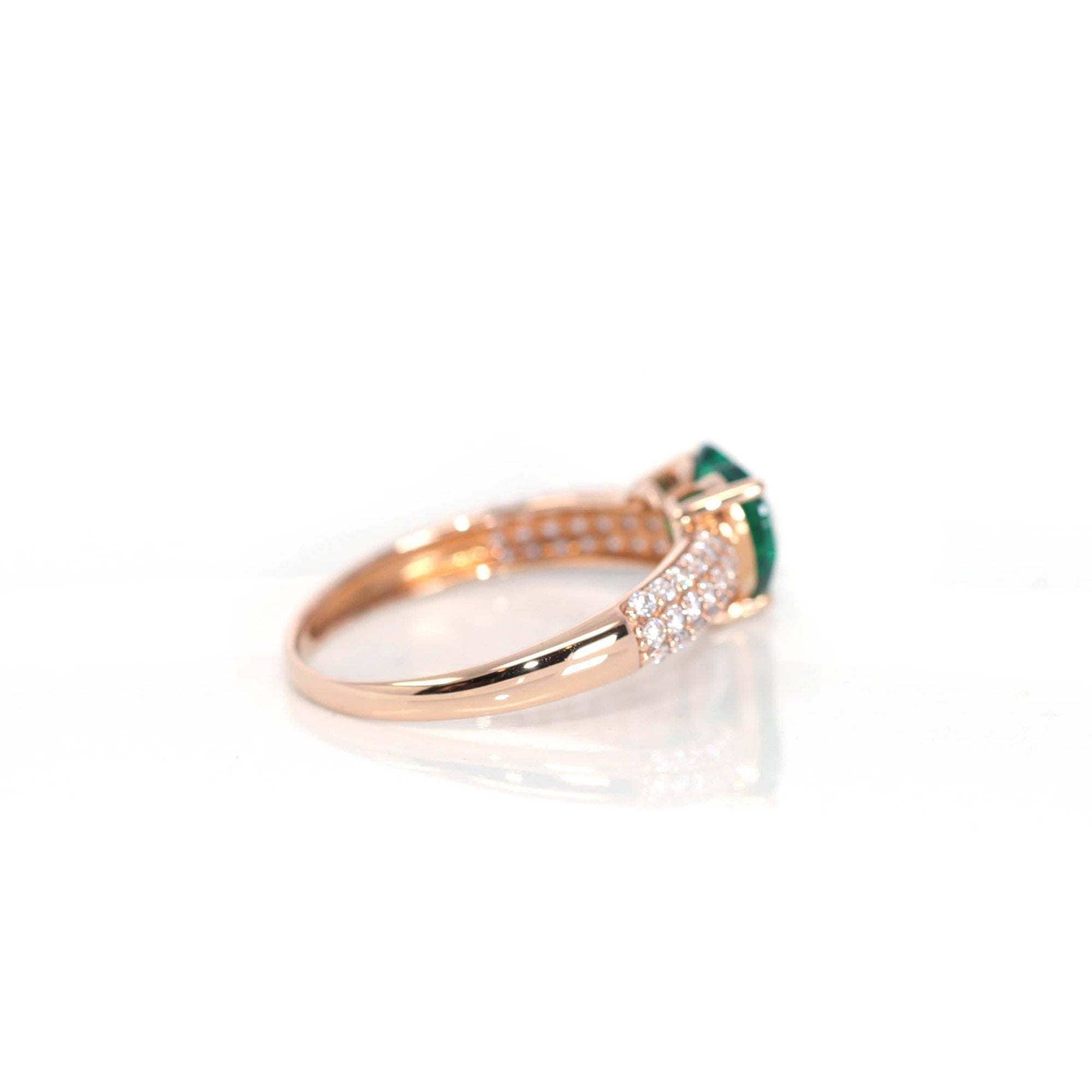 Baikalla Jewelry Gold Sapphire Ring 18k Rose Gold Lab-Created Emerald Ring With CZ