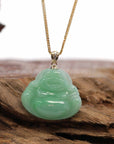 Baikalla Jewelry Jade Buddha Pendant Baikalla™ "Laughing Buddha" Genuine Vibrant Green Jadeite Buddha Pendant Necklace With 14k Yellow Gold Diamond  Bail