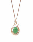 Baikalla Jewelry 18k Gold Jadeite Necklace 18K Rose Gold Oval Imperial Jadeite Jade Cabochon Necklace with Diamonds