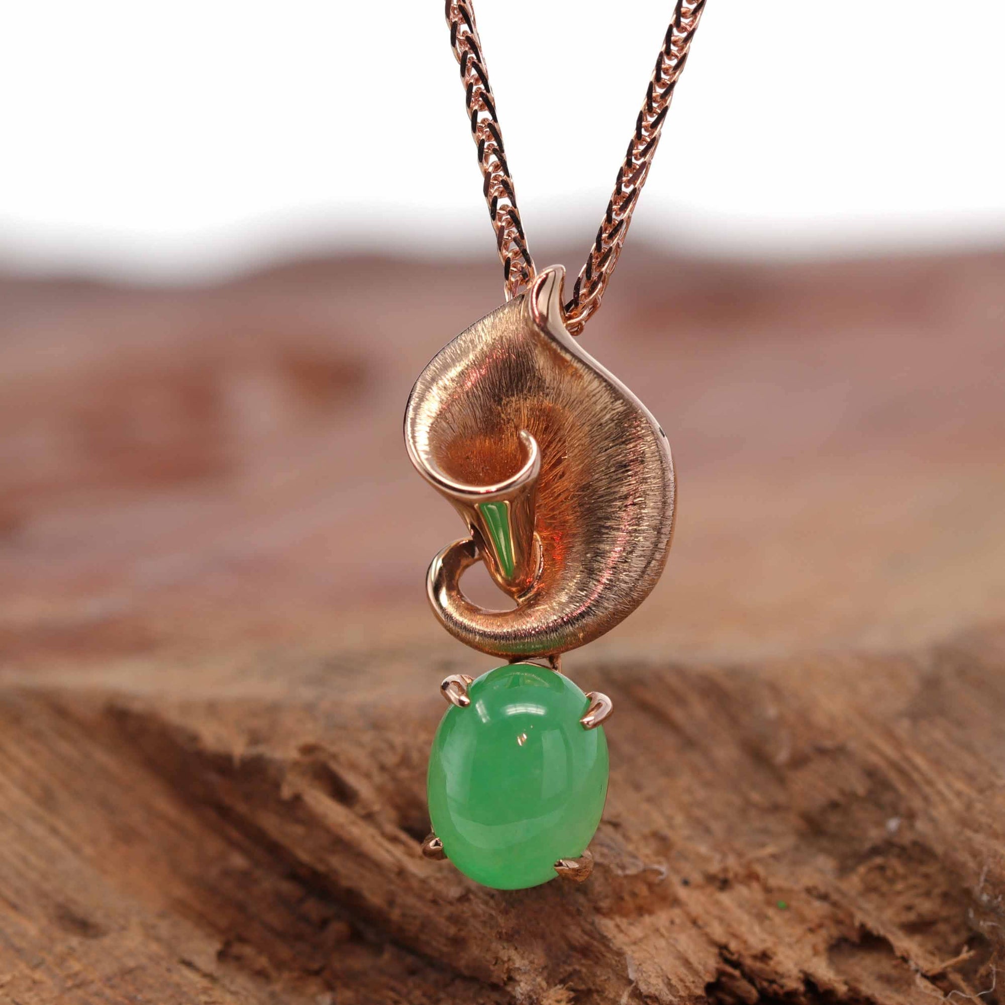 Baikalla Jewelry 18k Gold Jadeite Necklace Pendant Only 18K Rose Gold "Morning Glory" Genuine Jadeite Jade Pendant with Diamonds