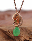 Baikalla Jewelry 18k Gold Jadeite Necklace Pendant Only 18K Rose Gold "Morning Glory" Genuine Jadeite Jade Pendant with Diamonds