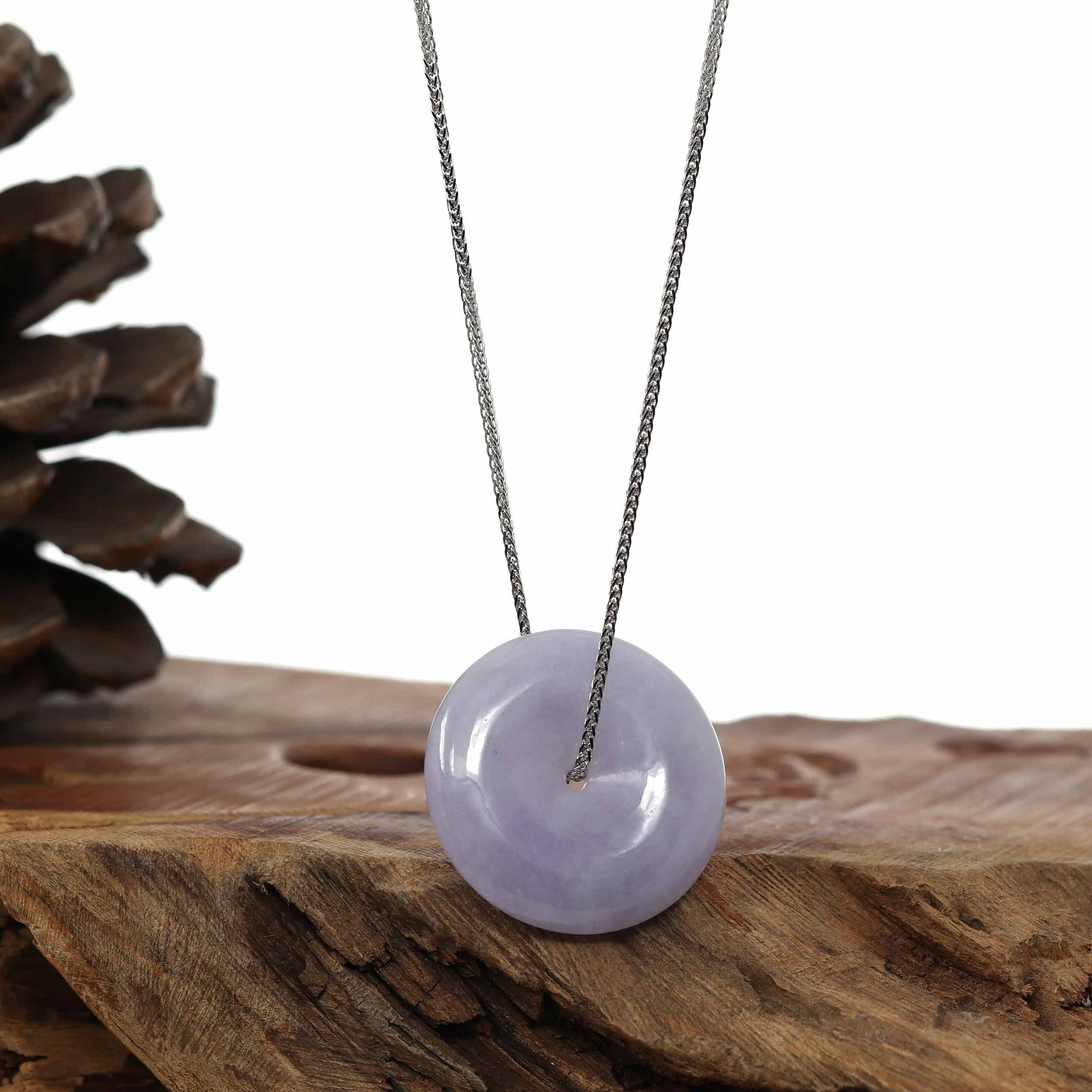 Baikalla Jewelry Jade Pendant Necklace "Good Luck Button" Necklace Lavender Jadeite Jade Lucky Ping An Kou Necklace