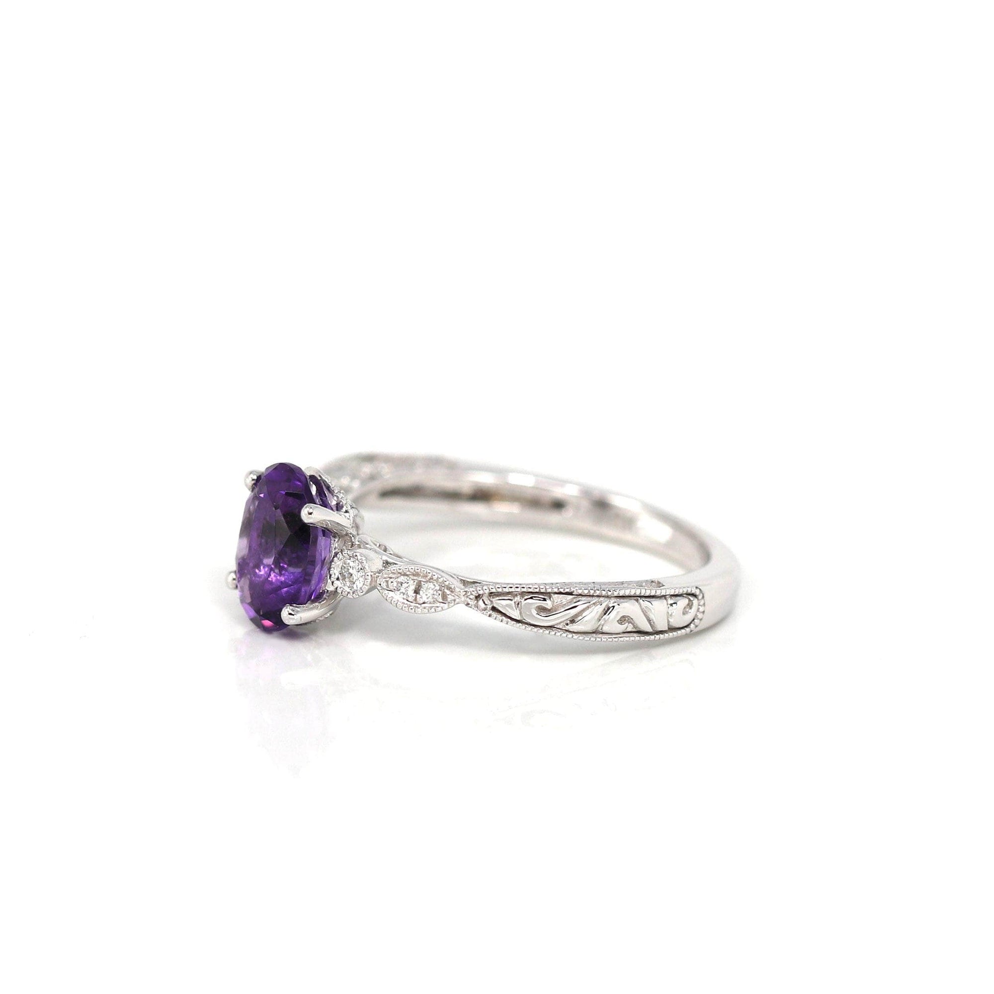 Baikalla Jewelry Gold Amethyst Ring 14k White Gold Genuine Amethyst Ring with Diamonds