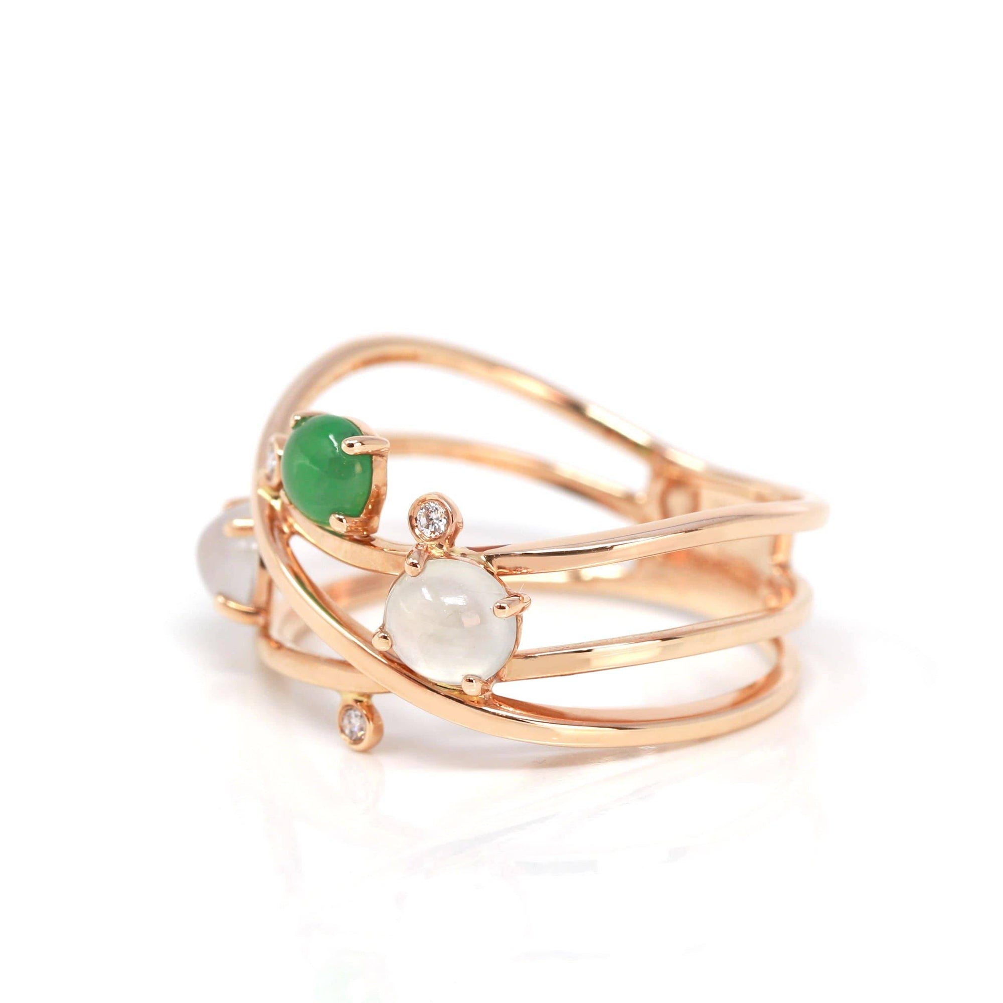 Baikalla Jewelry Jadeite Engagement Ring Baikalla™ "Bubble Collection" 18k Rose Gold Natural Ice/ Multi-Colored Jadeite Ring With Diamonds