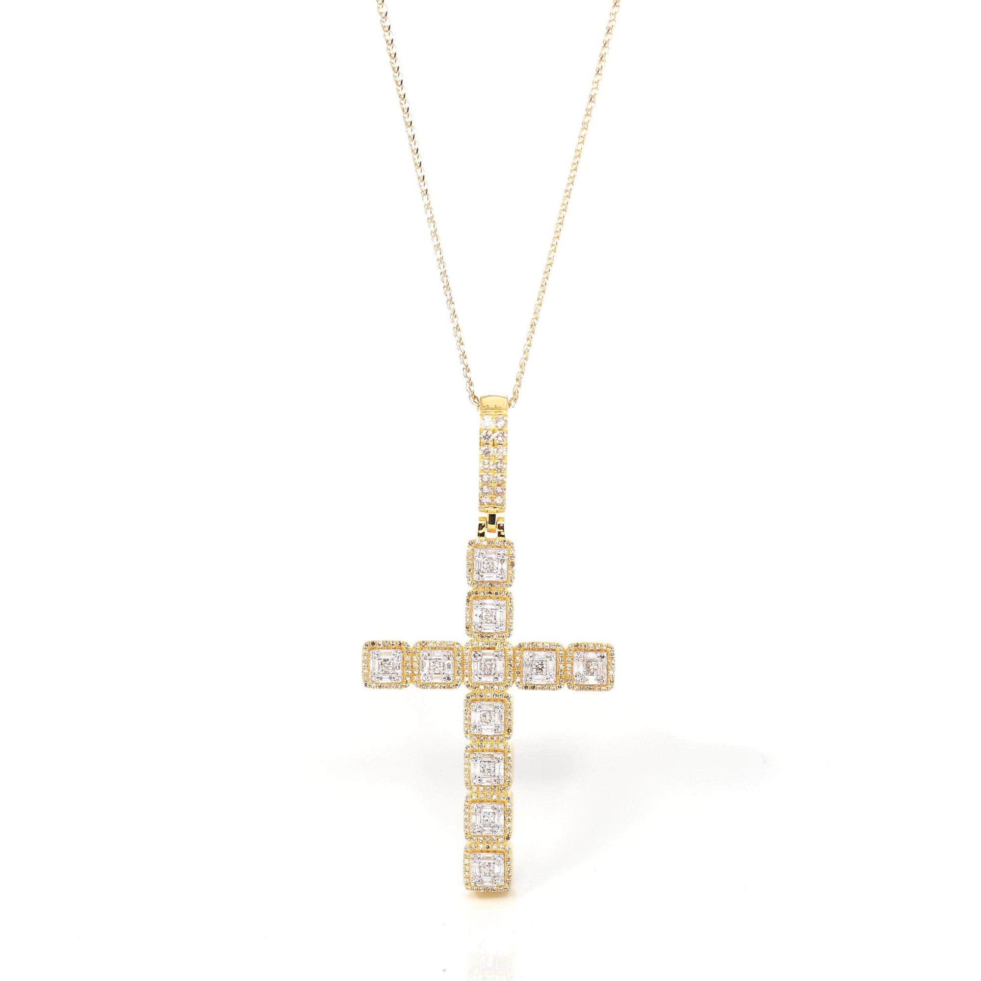 Baikalla Jewelry 24K Pure Yellow Gold Pendant 14K Yellow Gold Cross Pendant Necklace With Diamonds