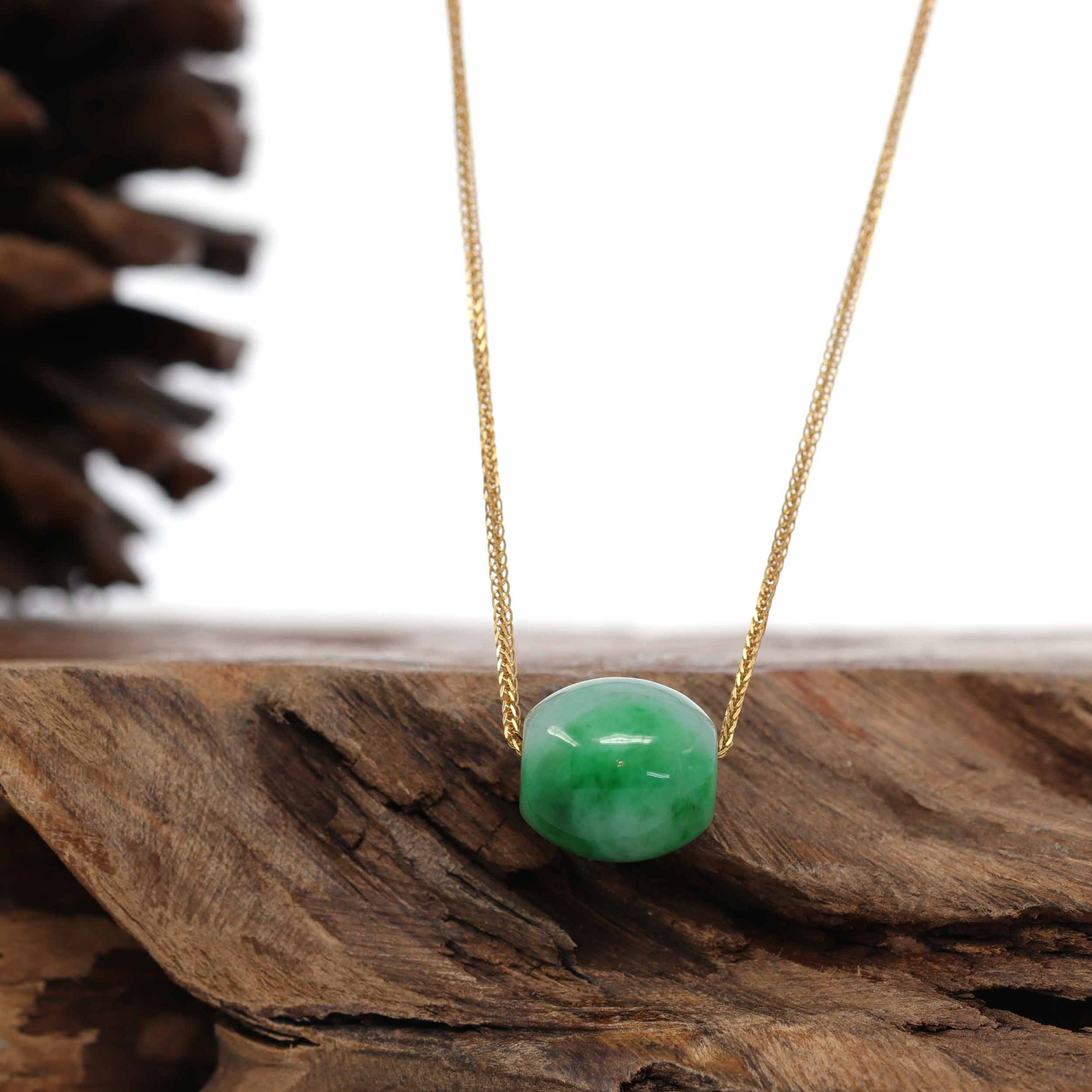 Baikalla Jewelry Jade Pendant Necklace Baikalla™ "Good Luck Button" Necklace Rich Forest Green Jade Lucky TongTong Pendant Necklace