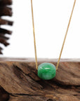 Baikalla Jewelry Jade Pendant Necklace Baikalla™ "Good Luck Button" Necklace Rich Forest Green Jade Lucky TongTong Pendant Necklace