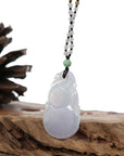 Baikalla Jewelry Jade Pendant Necklace Genuine Ice Light Lavender Jadeite Jade "Good Luck HuLu with Dragon Accent" Pendant Necklace With Real Jadeite Beads Necklace