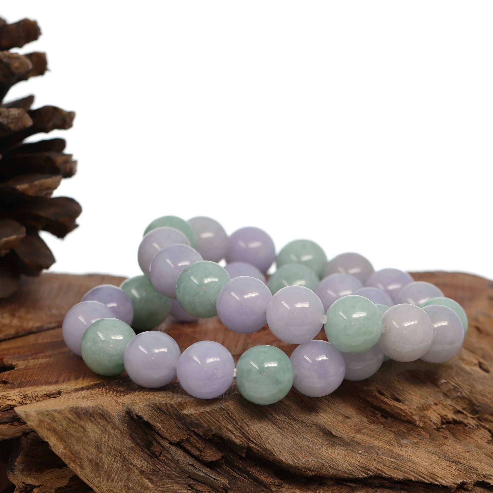 Baikalla Jewelry jade beads bracelet 6 inches Jadeite Jade 13mm Round Green &amp; Lavender Beads Bracelet ( 13 mm )