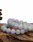 Baikalla Jewelry jade beads bracelet 6 inches Jadeite Jade 13mm Round Green & Lavender Beads Bracelet ( 13 mm )