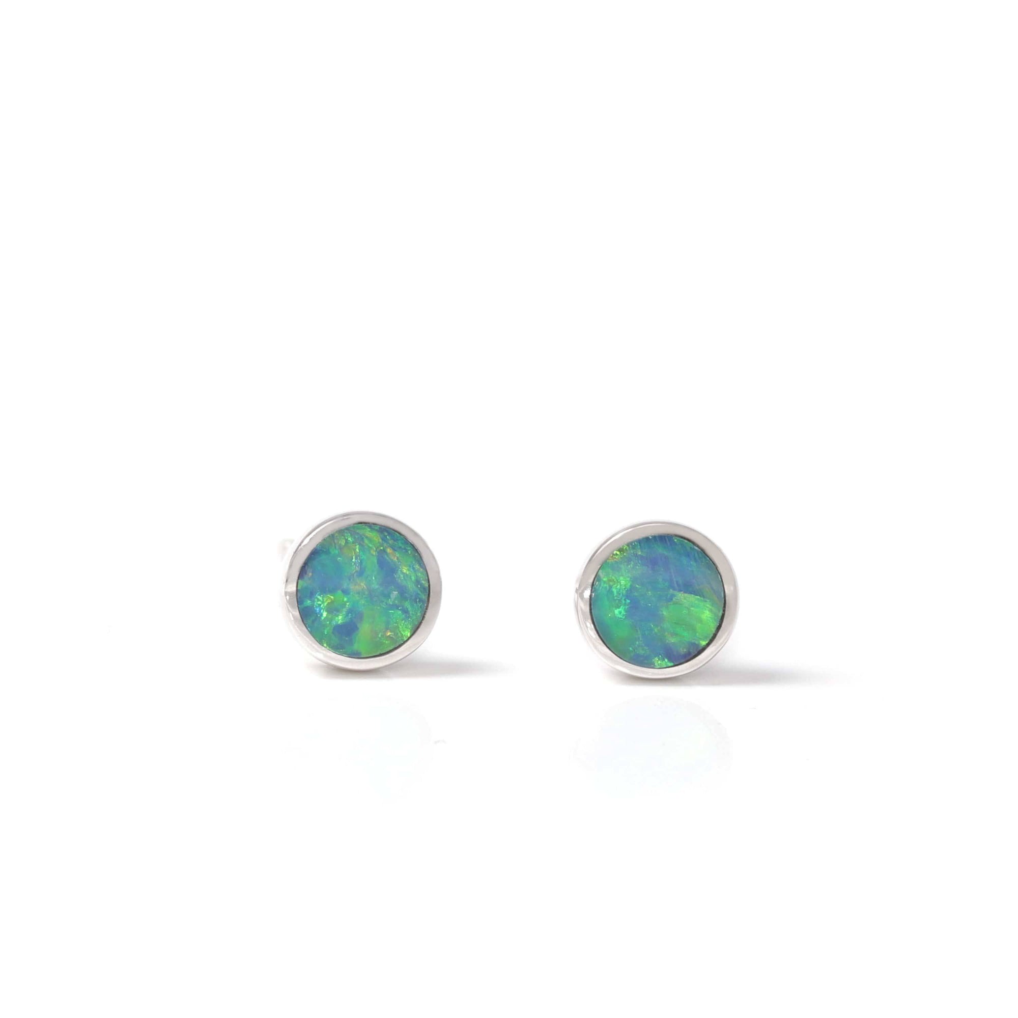 Baikalla Jewelry Gold Gemstone Earrings Baikalla™ Sterling Silver Natural Round Australian Blue Opal Bezel Set Earrings