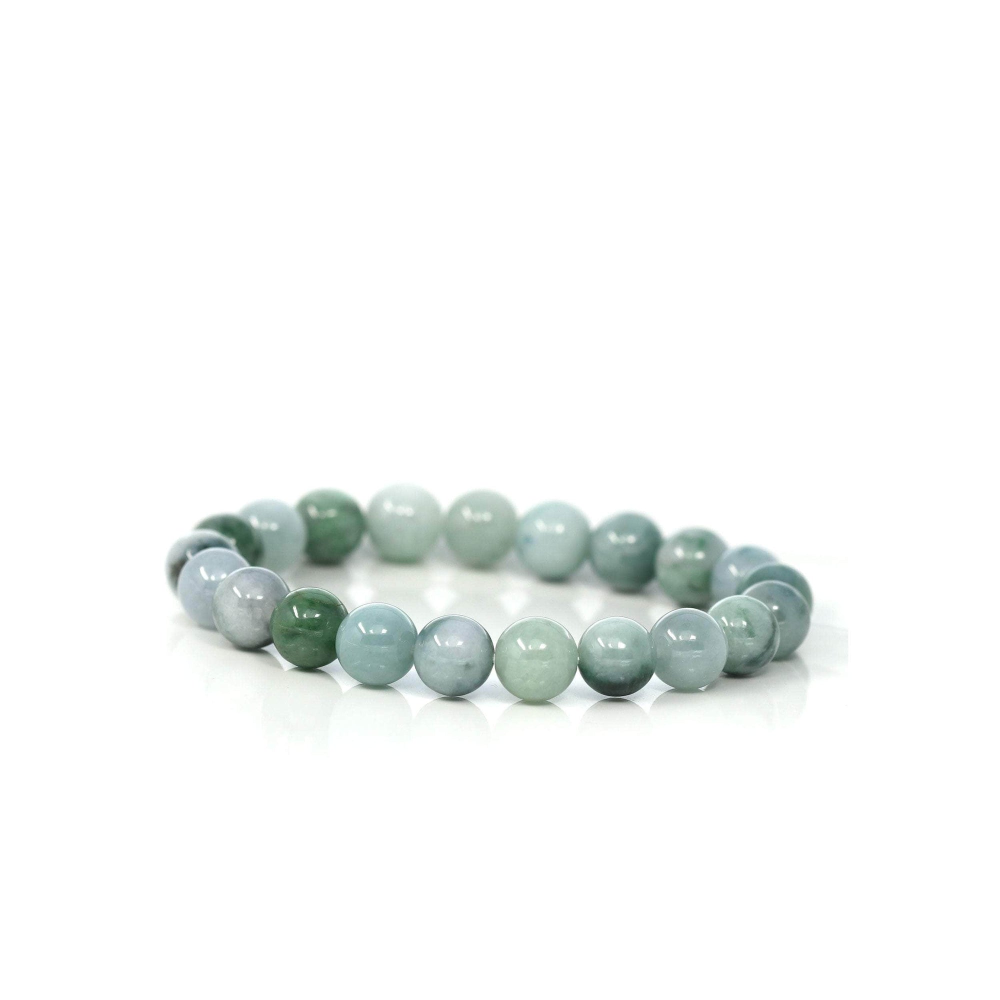 Baikalla Jewelry jade beads bracelet Genuine Jadeite Jade 10mm Round Blue Green Multiple Color Beads Bracelet (10mm)