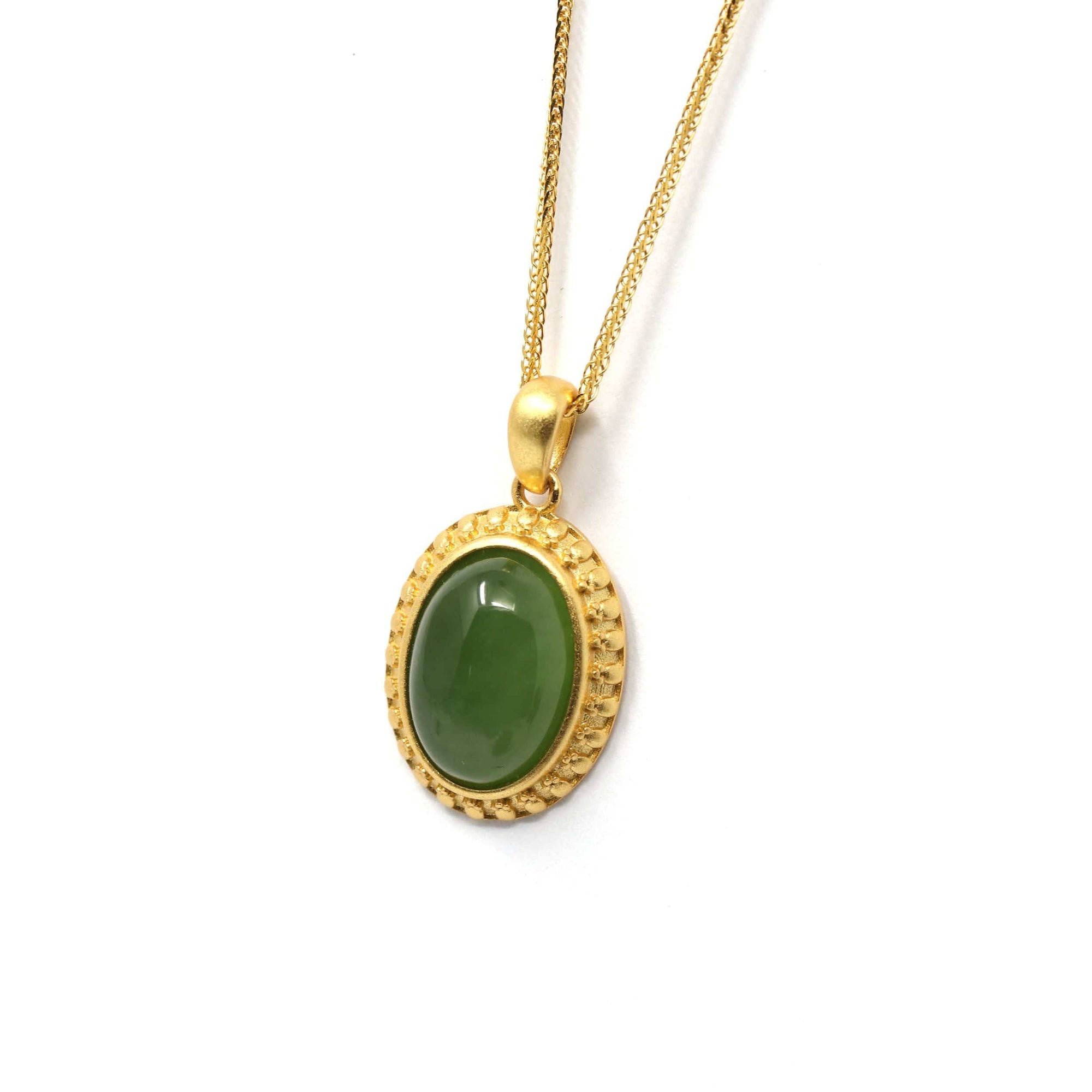 Baikalla Jewelry Jade Pendant Necklace Baikalla™ &quot;Lucky Oval Jade&quot; Sterling Silver Nephrite Green Jade Classic Pendant Necklace