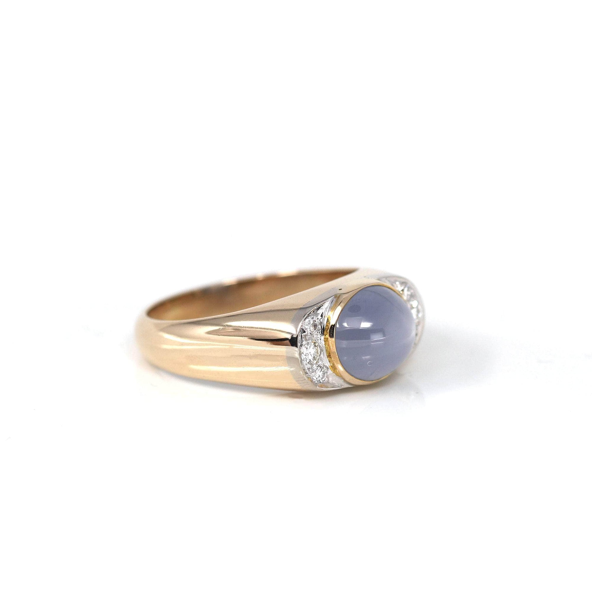 Baikalla Jewelry Gold Sapphire Ring 9 14k Yellow Gold Natural Blue Sapphire Men&#39;s Ring with Diamonds