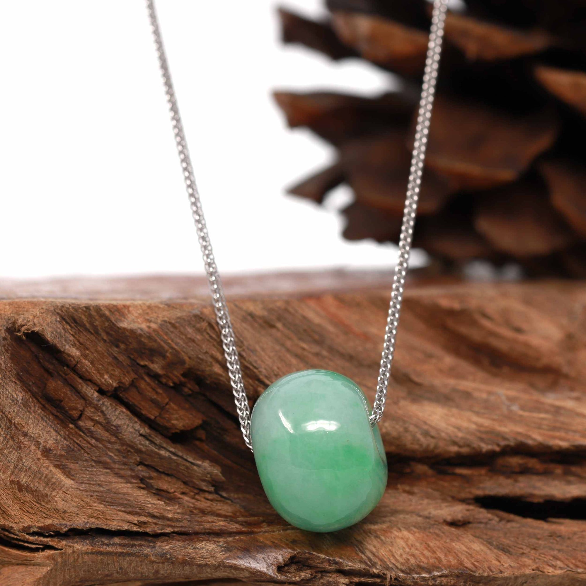 Baikalla Jewelry Jade Pendant Necklace Baikalla™ "Good Luck Button" Necklace Real Deep Green Jade Lucky TongTong Pendant Necklace