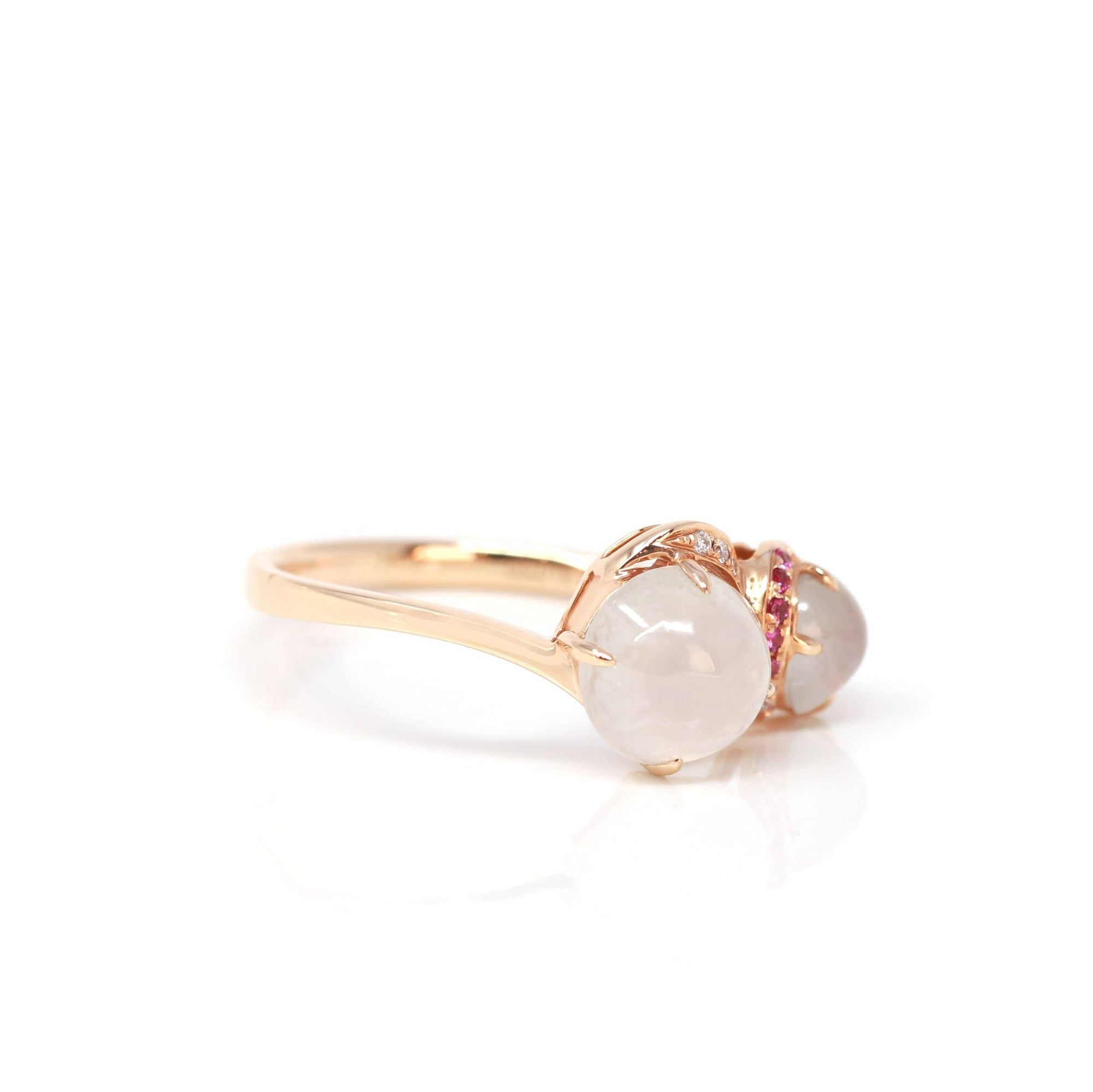 Baikalla Jewelry Jadeite Engagement Ring Baikalla™ "Jules" 18k Rose Gold Natural Ice Jadeite Engagement Ring With Rubys & Diamonds