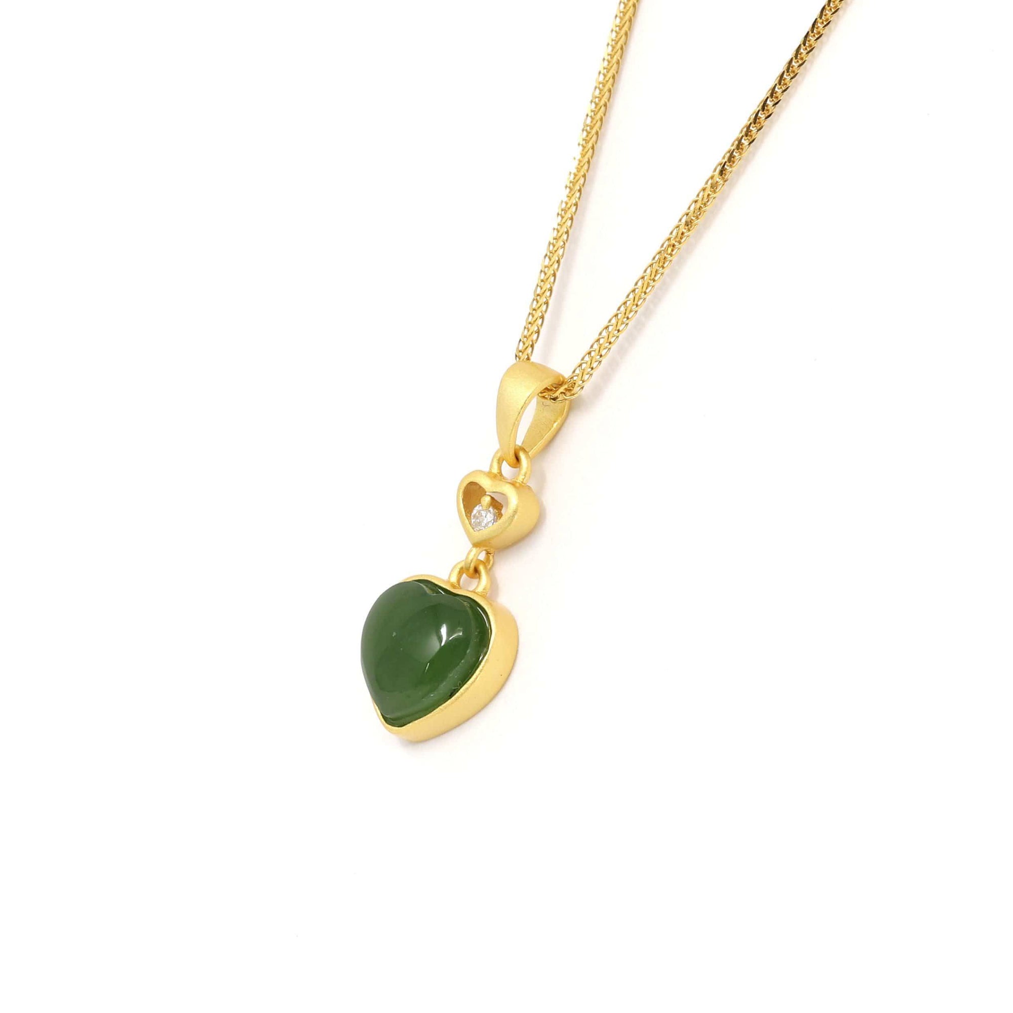 Baikalla Jewelry Jade Pendant Necklace Baikalla™ "Love Heart" Sterling Silver Green Jade Classic Love Pendant Necklace