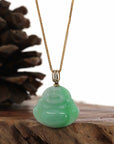 Baikalla Jewelry Jade Pendant Natural Burmese Jadeite Jade Happy Buddha With 14k Yellow VS1 Diamond Bail