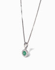 Baikalla Jewelry Gemstone Pendant Necklace Baikalla™ 14k White Gold Emerald Round 4 Prong Set Necklace With Diamond Halo