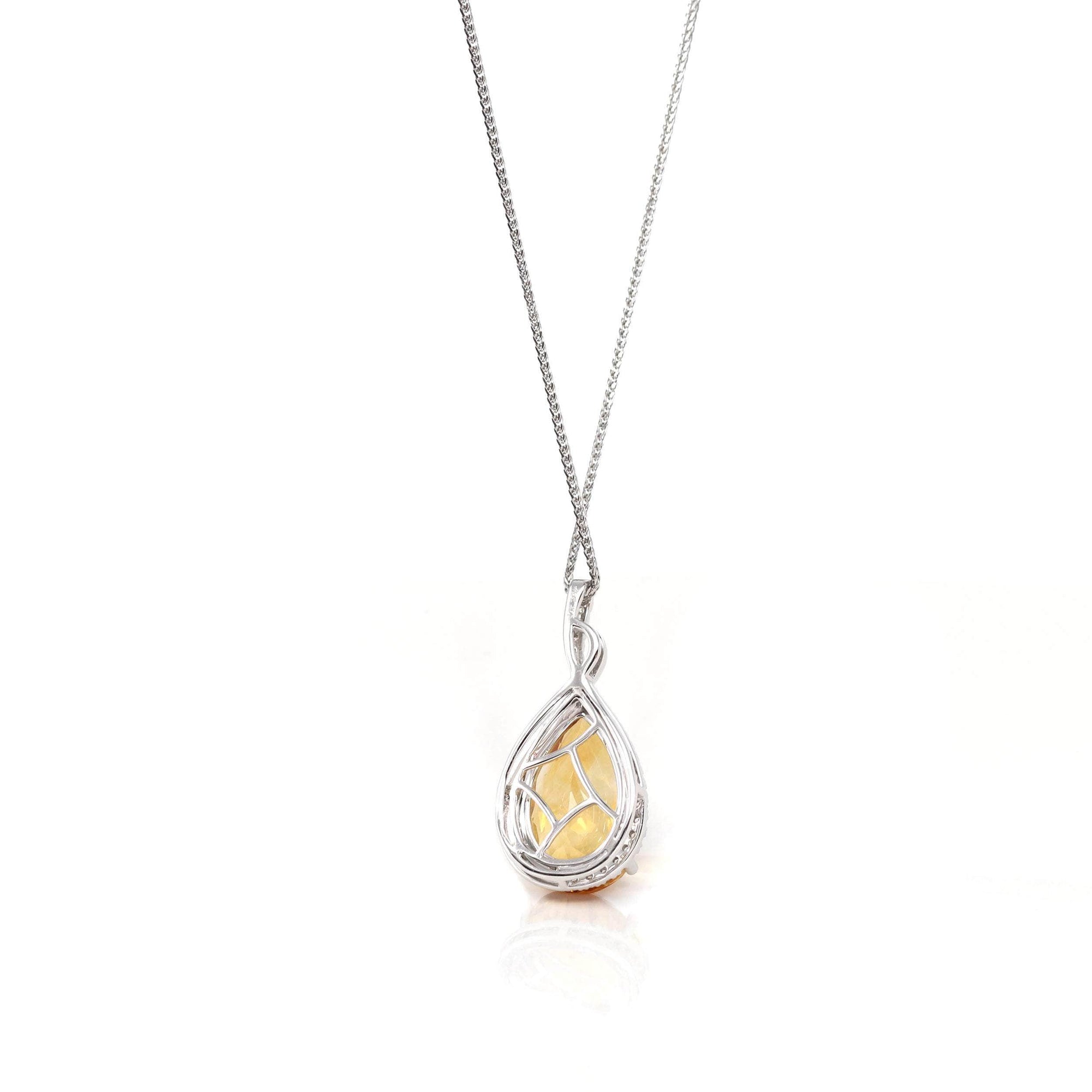 Baikalla Jewelry Gemstone Pendant Necklace 14k White Gold AAA Citrine Tear Drop Necklace with Diamonds