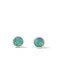 Baikalla Jewelry Gold Gemstone Earrings Baikalla™ 14k Natural Round Australian Blue Opal Bezel Set Earrings