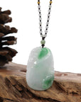 Baikalla Jewelry Jade Pendant Necklace Genuine Green Jadeite Jade "Longevity peach with lucky Pixiu Accent" Pendant Necklace With Real Jadeite Bead Necklace