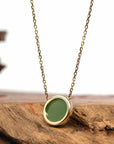 Baikalla Jewelry Gold Jade Pendant 14K Gold Genuine Very High-quality Green Apple Green Jade Circle Pendant Necklace