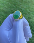 Baikalla "Classic Oval Signet" 14k Genuine Forest Green Old mine Jadeite Jade Men's Ring