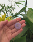 "Good Luck Button" Lavender Jadeite Jade Lucky KouKou Pendant Necklace With 14K Yellow Gold Diamond Bail