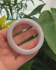 "Princess Half Round" Burmese White- Lavender Jadeite Jade Bangle Bracelet (56.67 mm) 