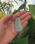 Baikalla Genuine Green Jadeite Jade " Ping An Wu Shi Pai "  Pendant With Gold Bail