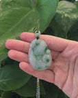 Genuine Green Jadeite Jade RuYi Pendant Necklace With Real Ice Jadeite jade Beads Necklace