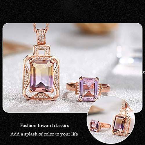 Baikalla Jewelry Gemstone Pendant Necklace Silver Rose Gold Genuine AAA Royal Ametrine Pendant Necklace Ring Sets