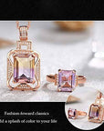 Baikalla Jewelry Gemstone Pendant Necklace Silver Rose Gold Genuine AAA Royal Ametrine Pendant Necklace Ring Sets