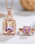 Baikalla Jewelry Gemstone Pendant Necklace Silver Rose Gold Genuine AAA Royal Ametrine Pendant Necklace Ring Sets