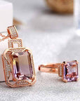 Baikalla Jewelry Gemstone Pendant Necklace Silver Rose Gold Genuine AAA Royal Ametrine Pendant Necklace Ring Sets