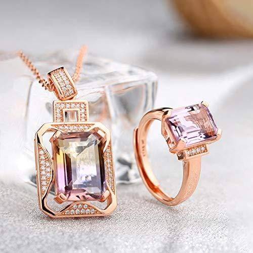 Baikalla Jewelry Gemstone Pendant Necklace Silver Rose Gold Genuine AAA Royal Ametrine Pendant Necklace Ring Sets