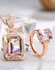 Baikalla Jewelry Gemstone Pendant Necklace Silver Rose Gold Genuine AAA Royal Ametrine Pendant Necklace Ring Sets