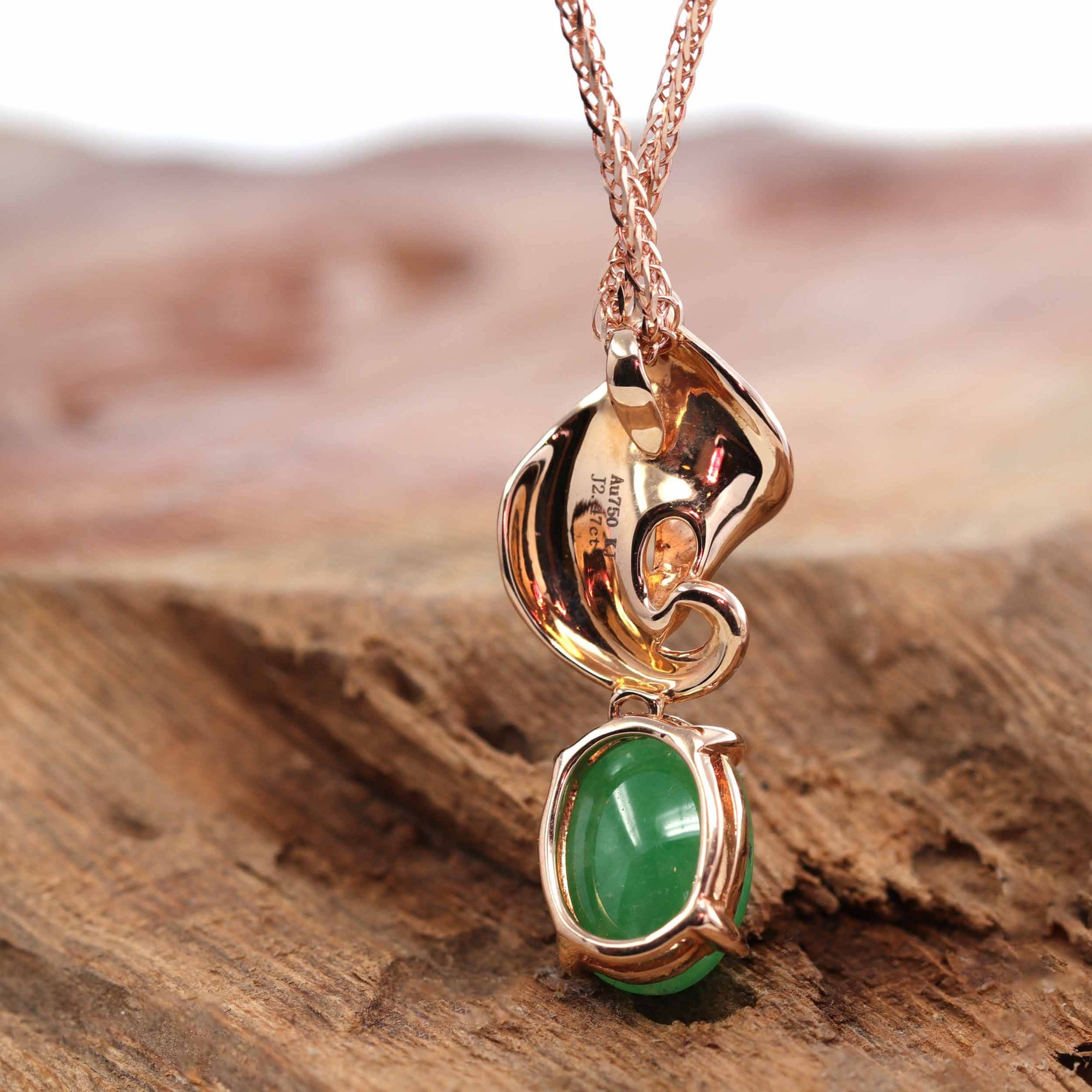 Baikalla Jewelry 18k Gold Jadeite Necklace 18K Rose Gold &quot;Morning Glory&quot; Genuine Jadeite Jade Pendant with Diamonds