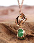 Baikalla Jewelry 18k Gold Jadeite Necklace 18K Rose Gold "Morning Glory" Genuine Jadeite Jade Pendant with Diamonds