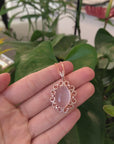 Sterling Silver Natural Cabochon Cut, Rose Quartz Luxury Necklace With CZ