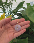 "Good Luck Button" Lavender & Green Jadeite Jade Lucky KouKou Pendant With 14K Yellow Gold Bail