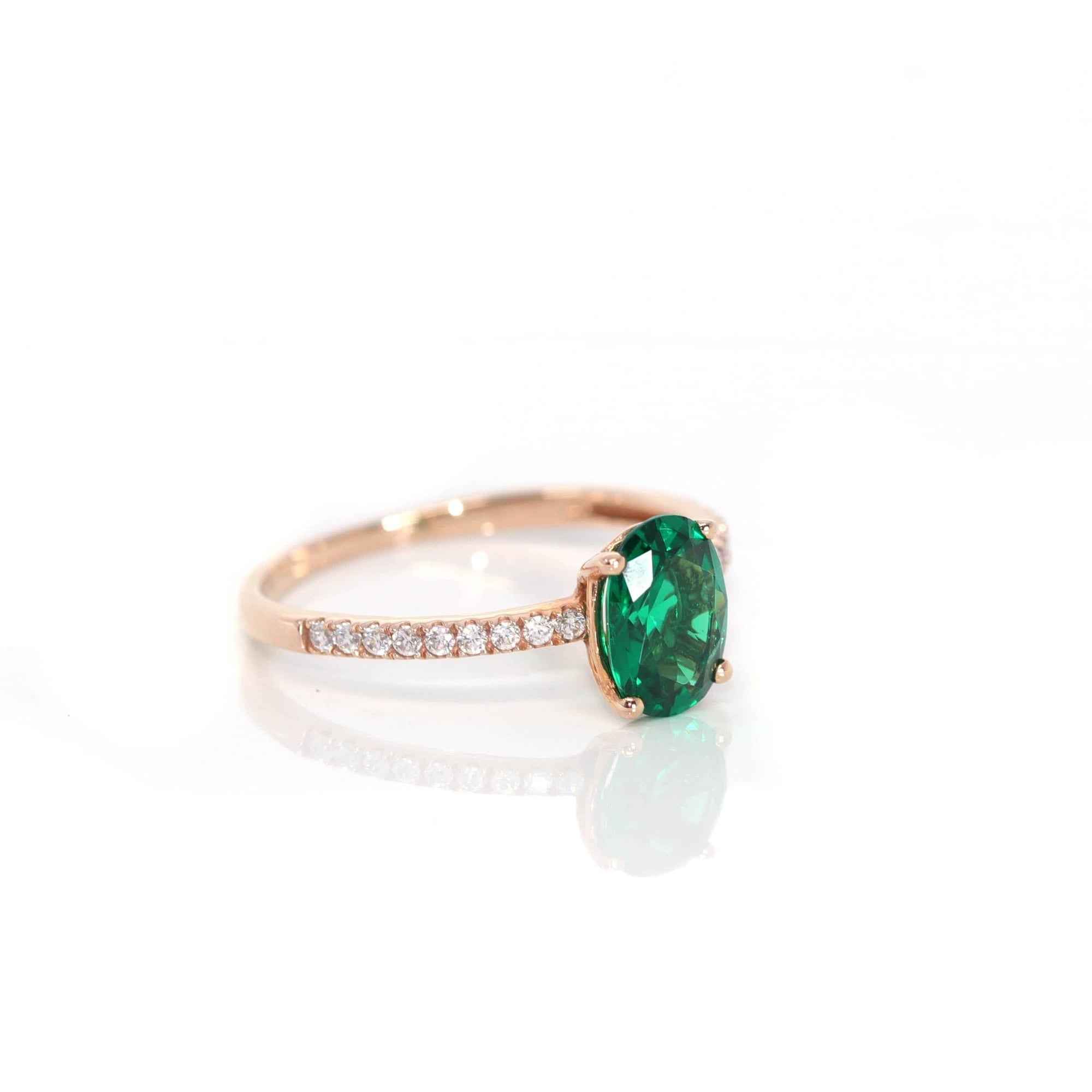 Baikalla Jewelry Gold Sapphire Ring 18k Rose Gold Lab-Created Emerald Ring With CZ