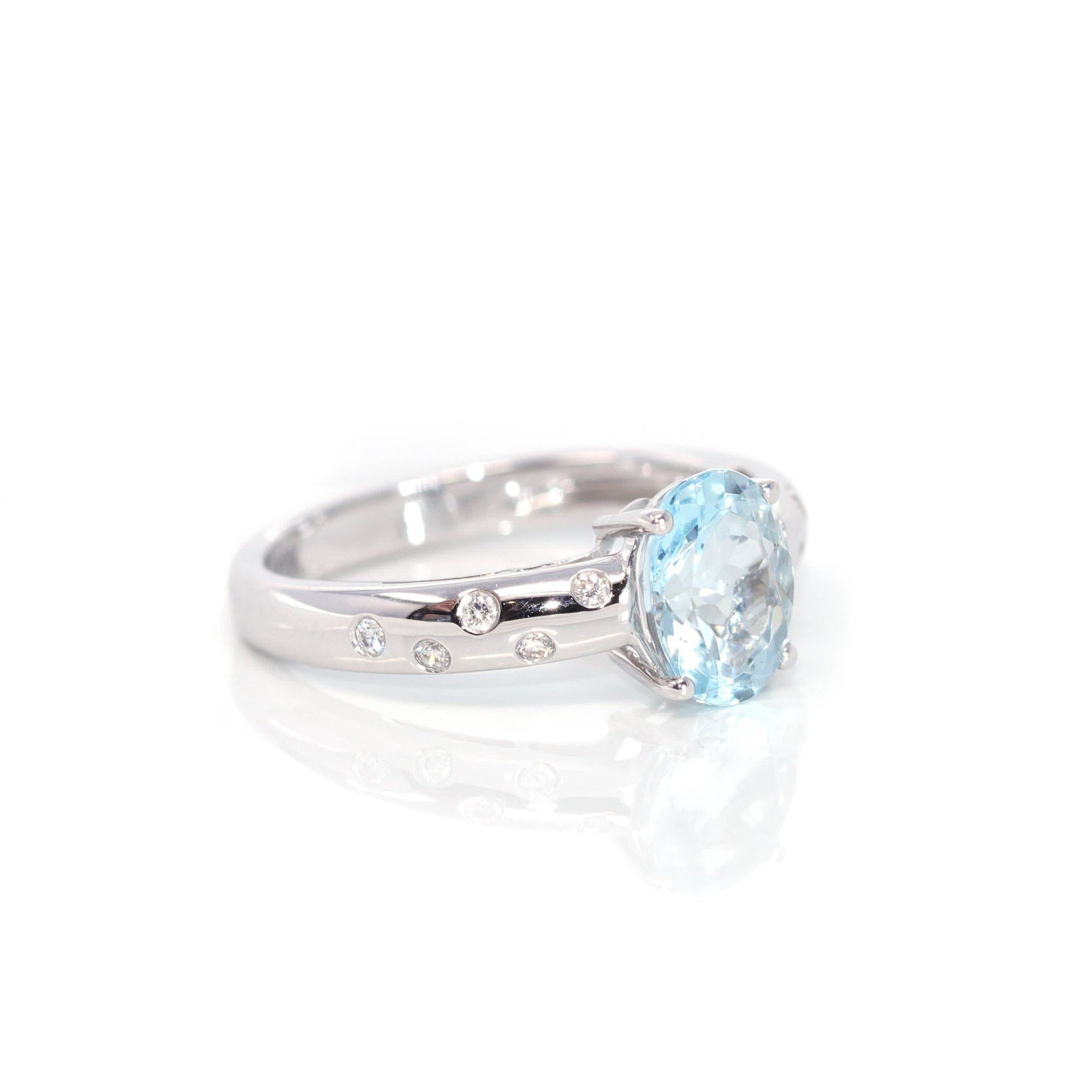 Baikalla Jewelry Gold Aquamarine Ring 14k White Gold Natural Oval Aquamarine Diamond Anniversary Ring