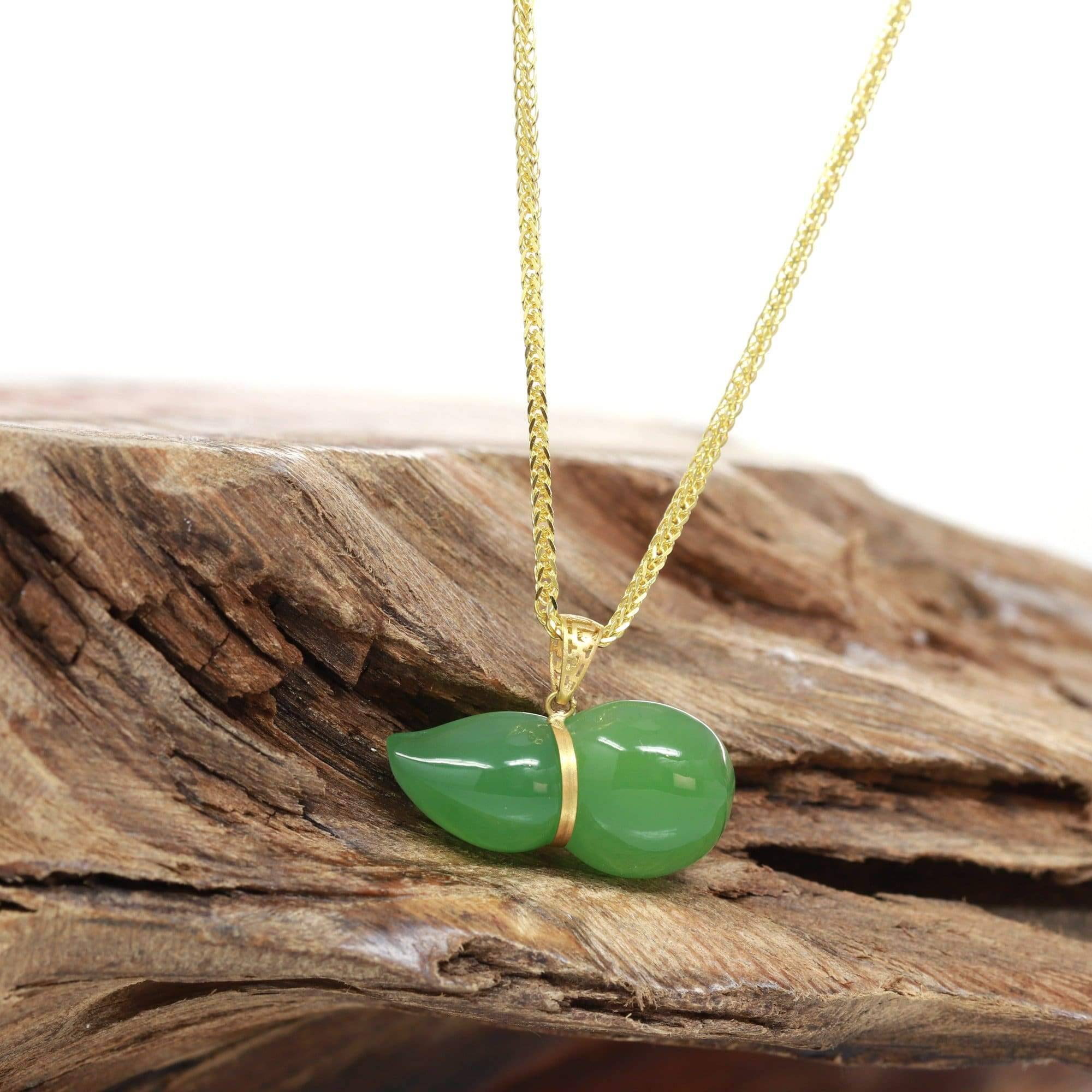 Baikalla Jewelry Gold Jadeite Necklace Pendant Only Baikalla™ &quot;Lucky Gourd&quot; HuLu18k Yellow Gold Green Nephrite Jade Pendant Necklace